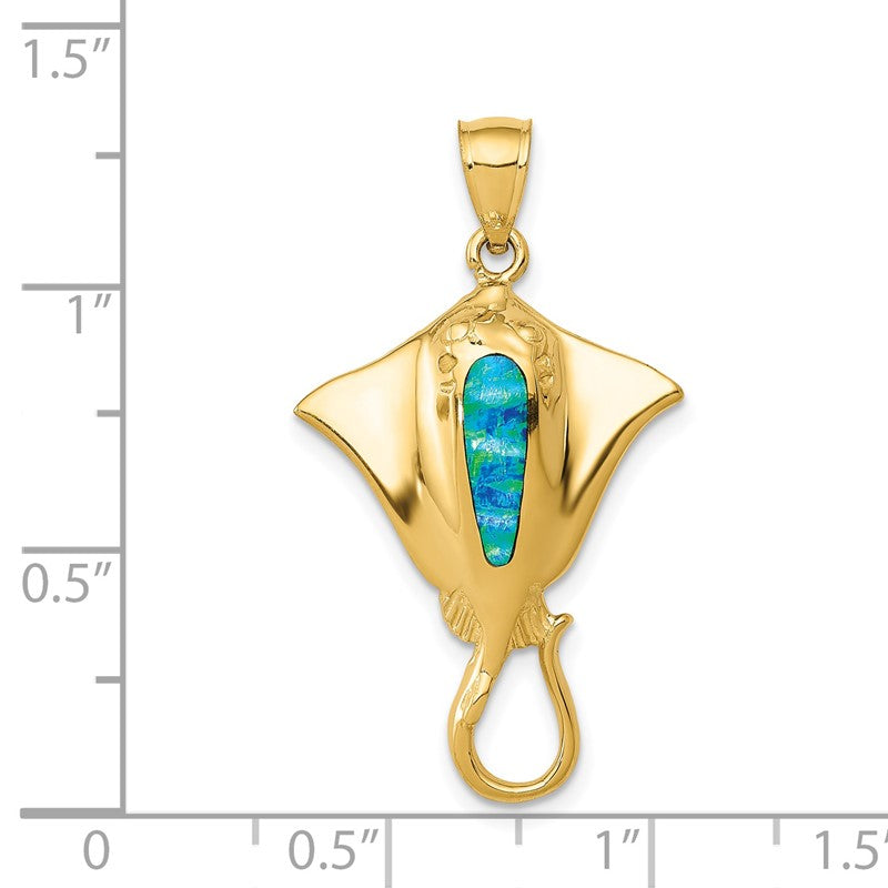 14k Polished Lab Created Blue Opal Stingray Pendant K6043