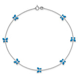 14k White Gold Blue Enameled Butterflies 7-Station 10 inch Anklet ANK89