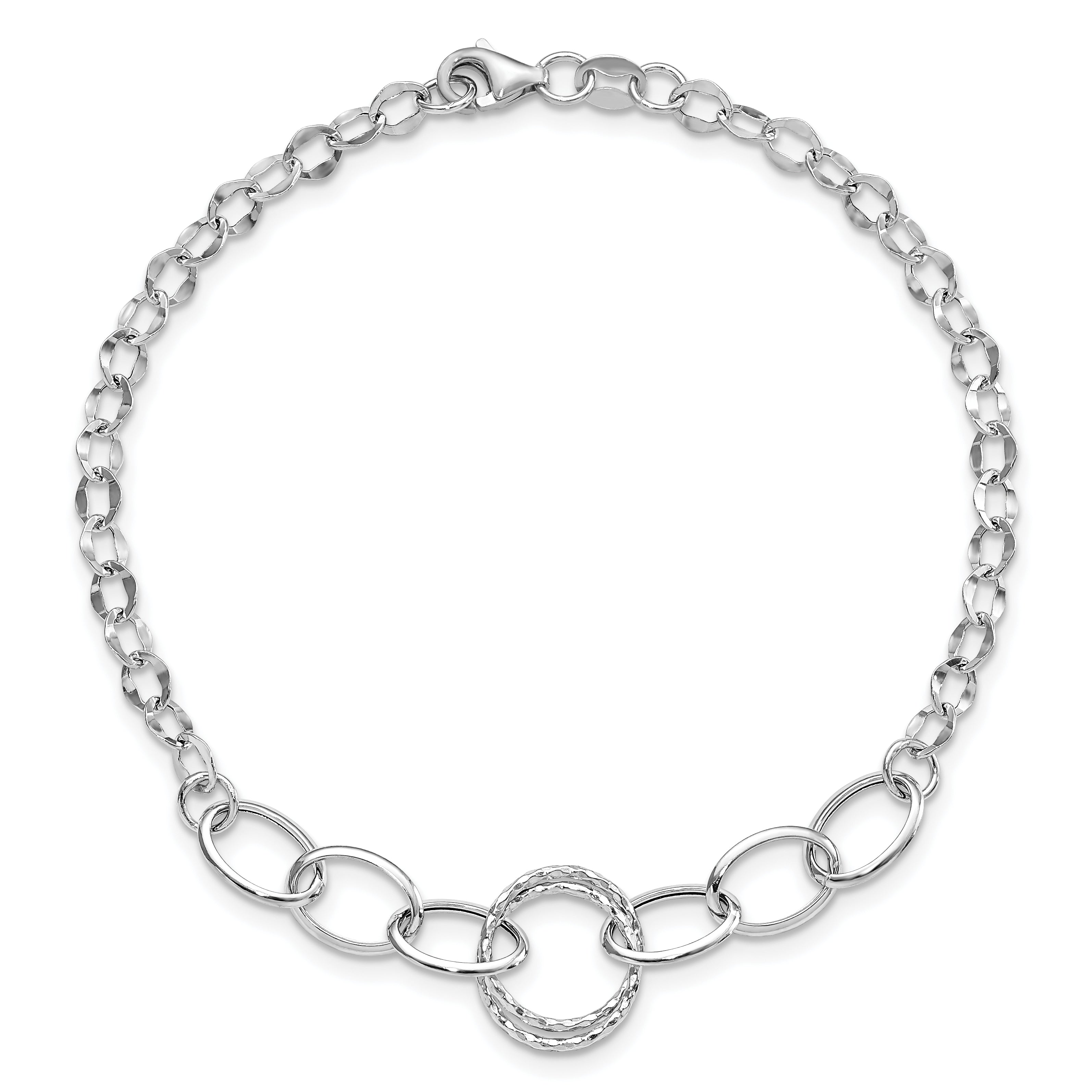 14k White Gold Polished and Textured Fancy Link 8 inch Bracelet SF2131