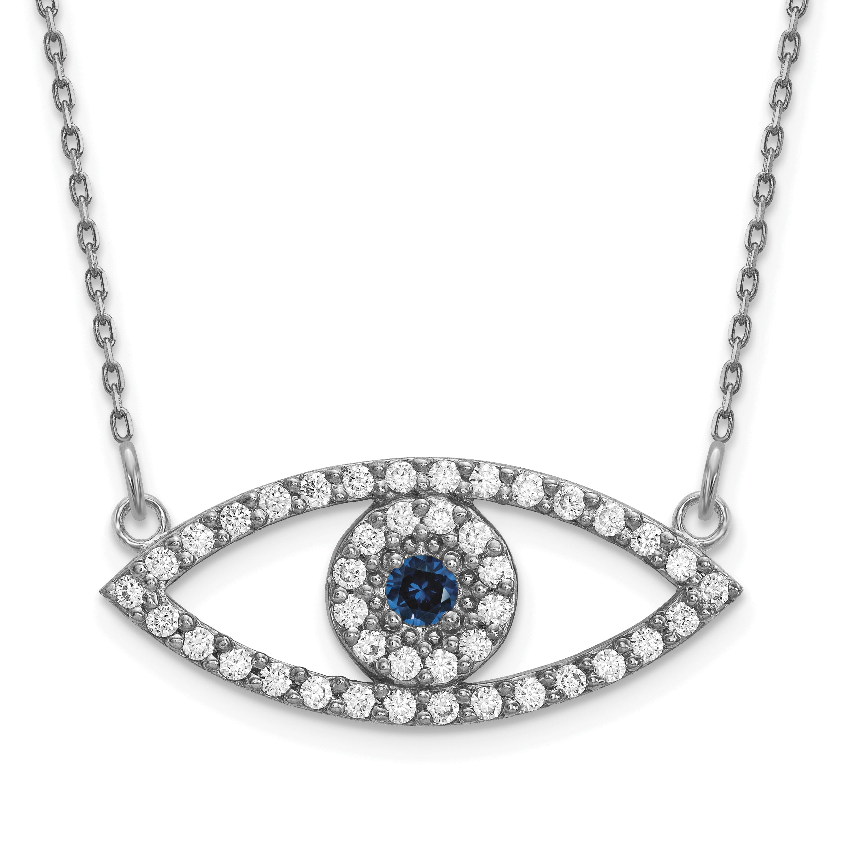 14k White Gold Polished 1/2 carat Diamond and Sapphire Medium Evil Eye 18 inch Necklace XP5045WS/A