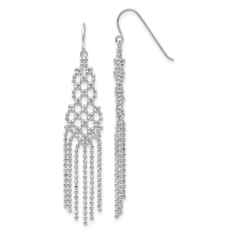 14K White Gold Fringe Beaded Chain Dangle French Hook Earrings WF116