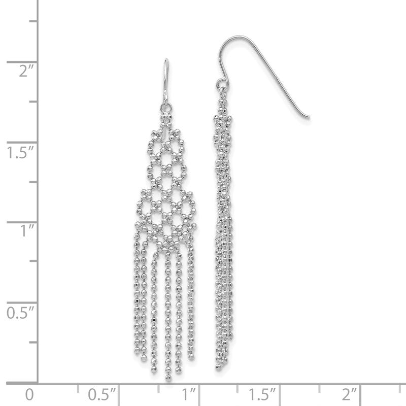 14K White Gold Fringe Beaded Chain Dangle French Hook Earrings WF116