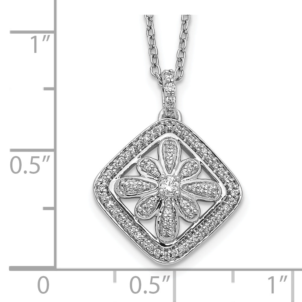 14k White Gold 1/4 carat Diamond Vintage Floral Pendant 18 inch Necklace PM3794