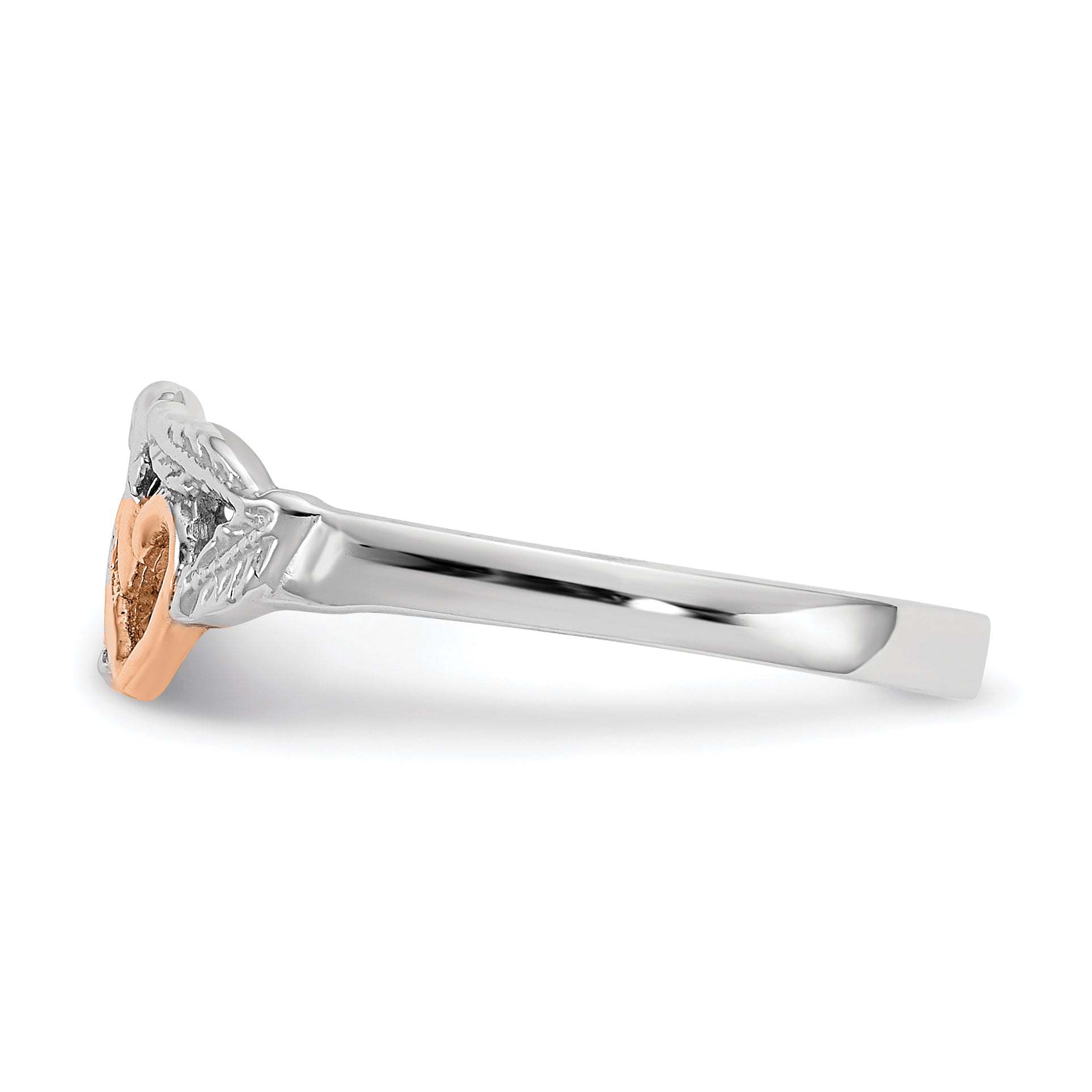 14K White and Rose Gold-Plated Polished 2 Hearts and Leaves Ring K5751