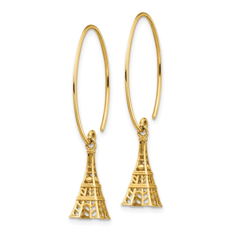 14K 3-D Eiffel Tower Dangle Wire Threader Earrings TH1003