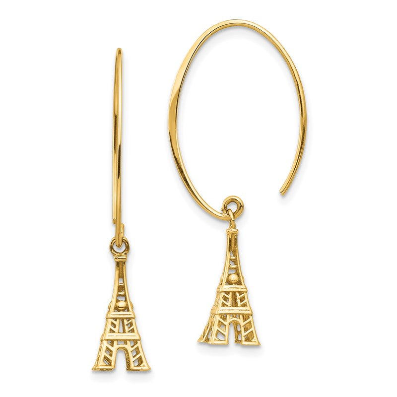 14K 3-D Eiffel Tower Dangle Wire Threader Earrings TH1003