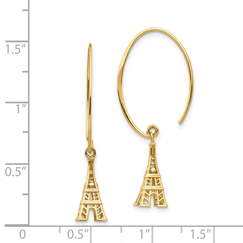 14K 3-D Eiffel Tower Dangle Wire Threader Earrings TH1003