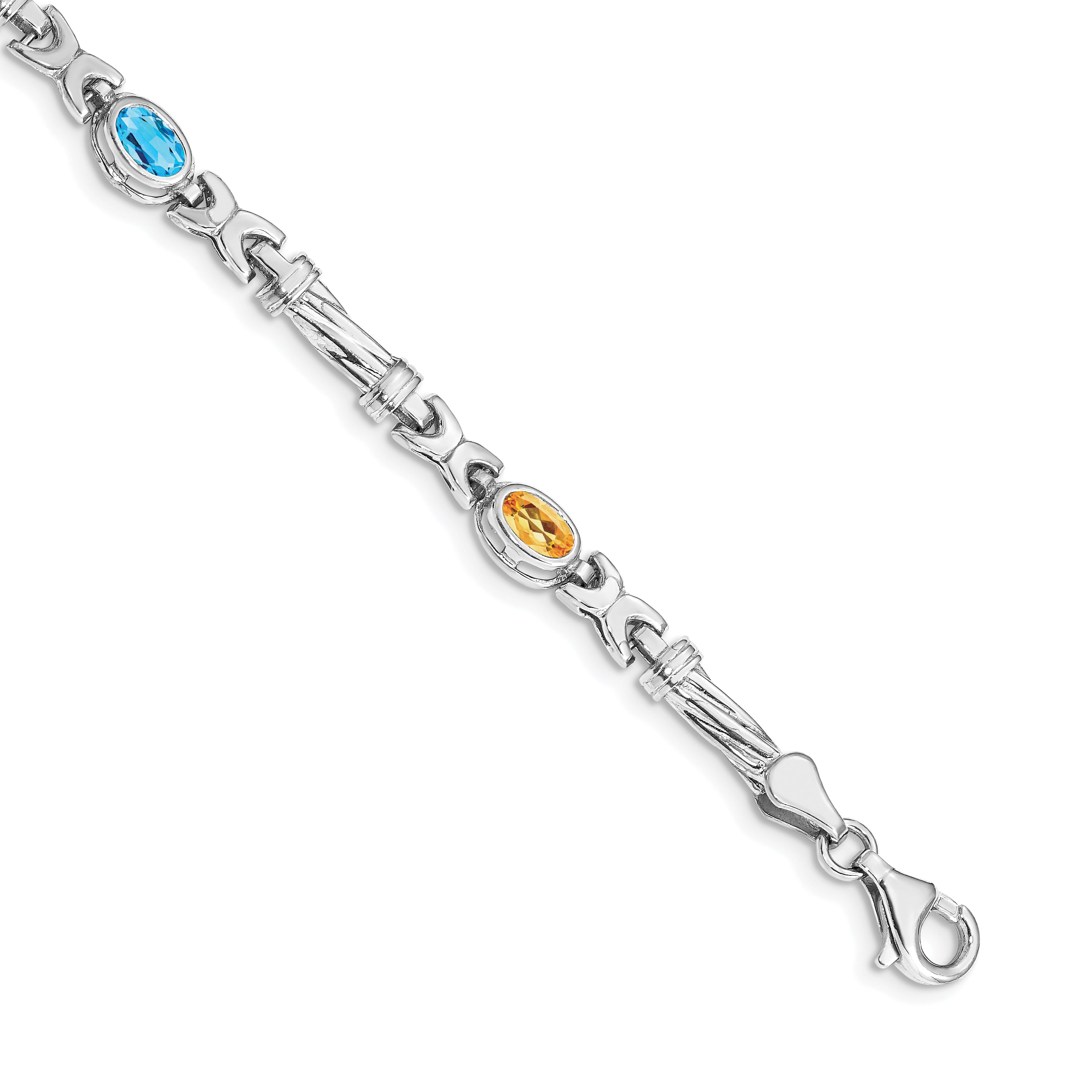 14k White Gold Complete Oval Amethyst Fancy Link 7 inch Bracelet BM4497