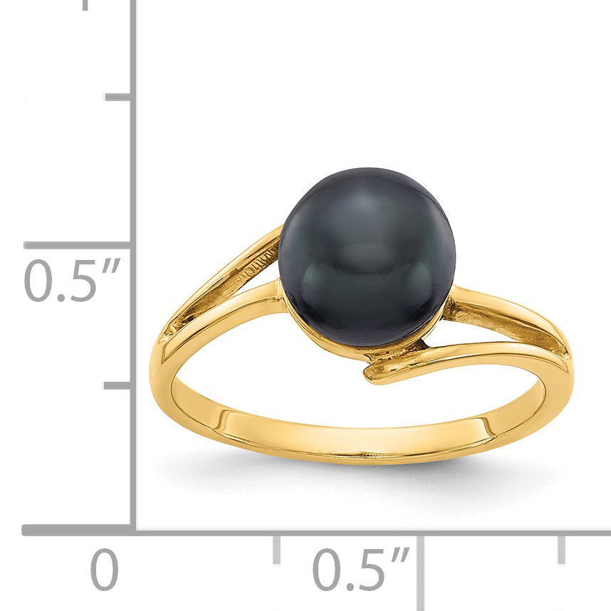 14k 7.5mm Black FW Cultured Pearl ring Y4313BP/AAA