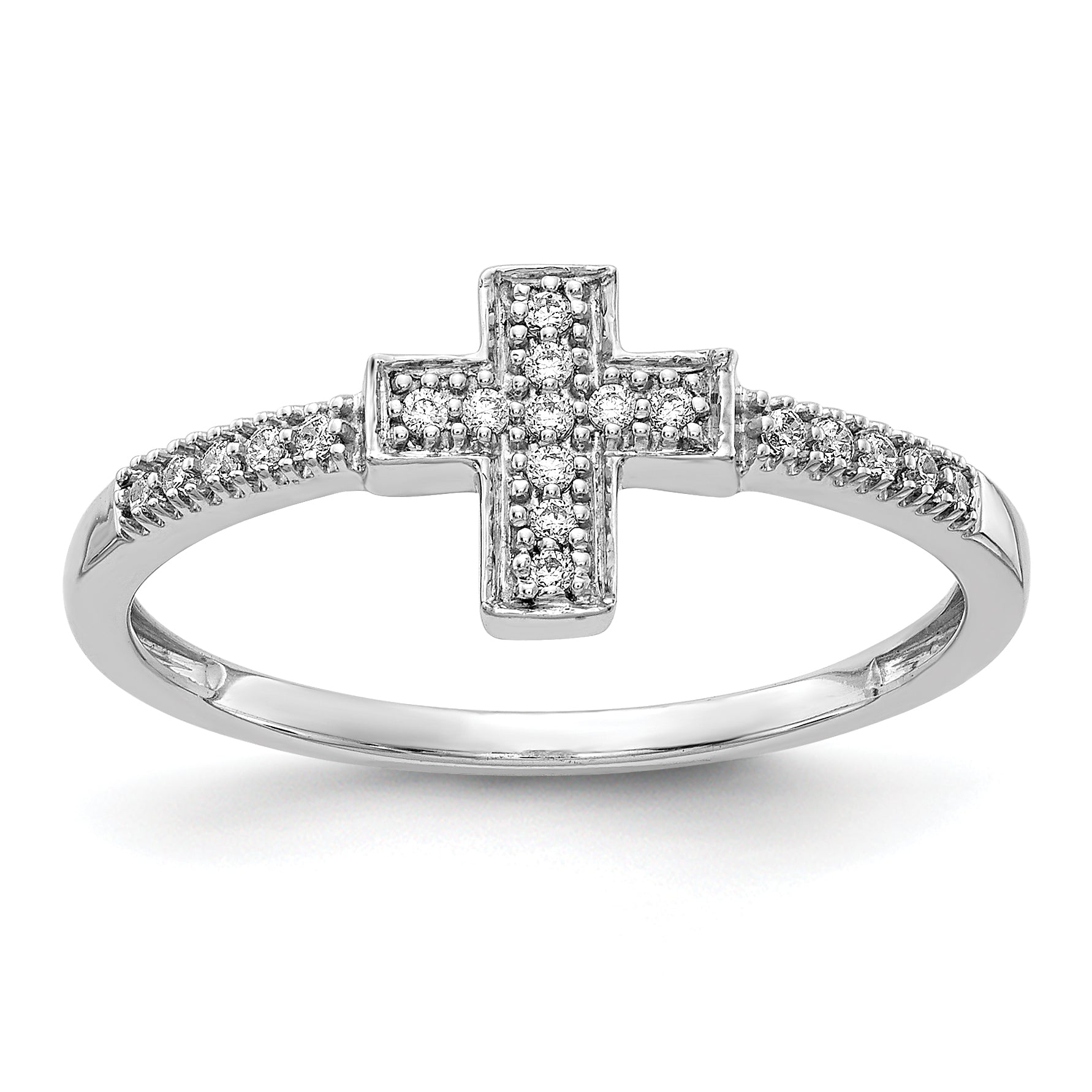 14k White Gold Polished 1/10 carat Diamond Cross Ring RM5655