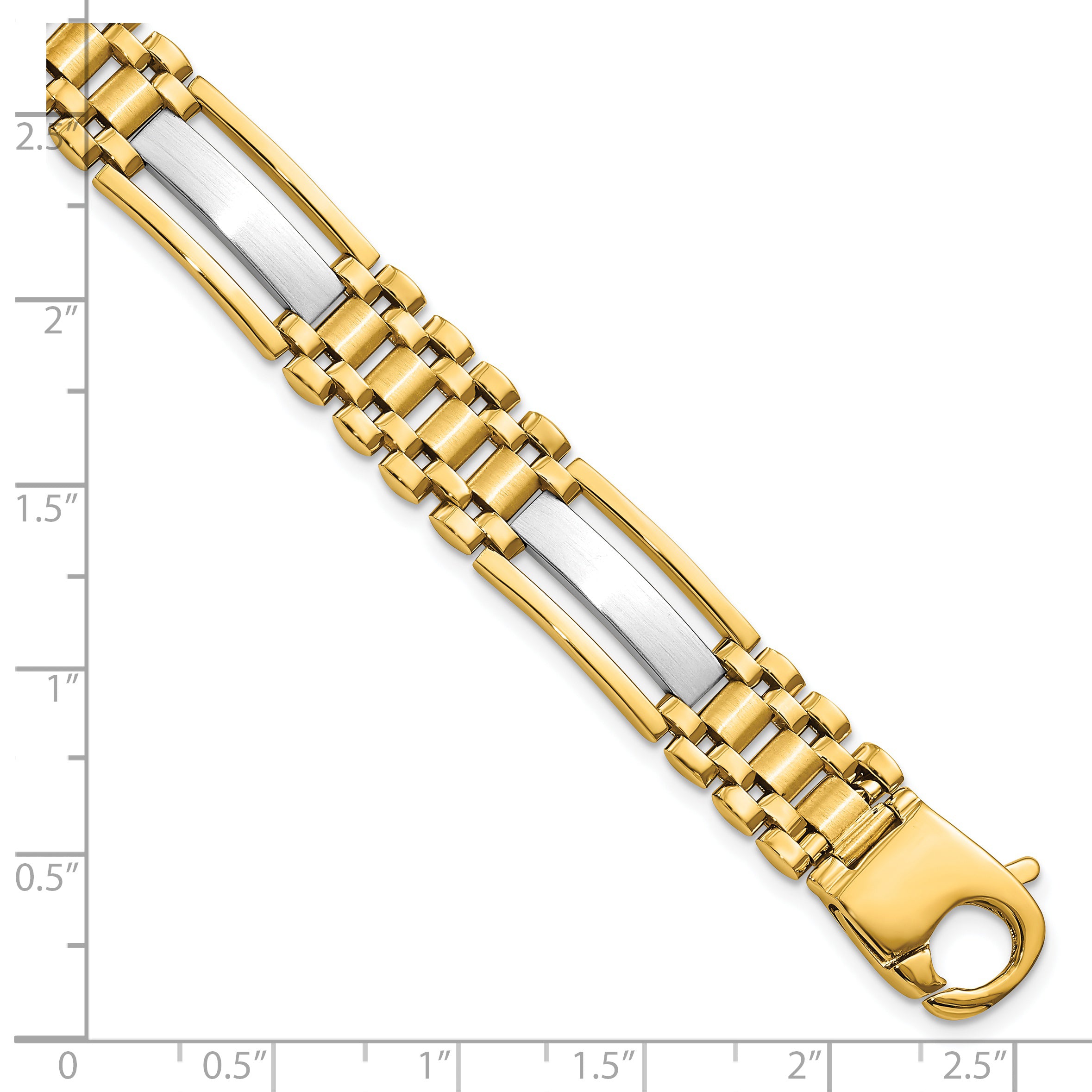 14k Two-tone Polished and Satin 10.2mm Multi Link with Bars 8.75 inch Mens Bracelet GB255