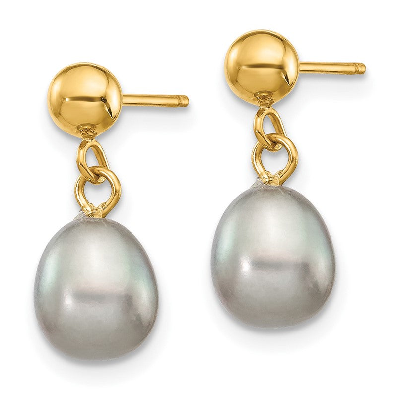 14k 6-7mm Grey Rice Freshwater Cultured Pearl Dangle Post Earrings XF330E