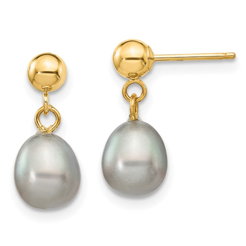 14k 6-7mm Grey Rice Freshwater Cultured Pearl Dangle Post Earrings XF330E