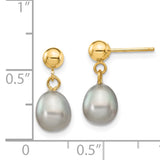 14k 6-7mm Grey Rice Freshwater Cultured Pearl Dangle Post Earrings XF330E