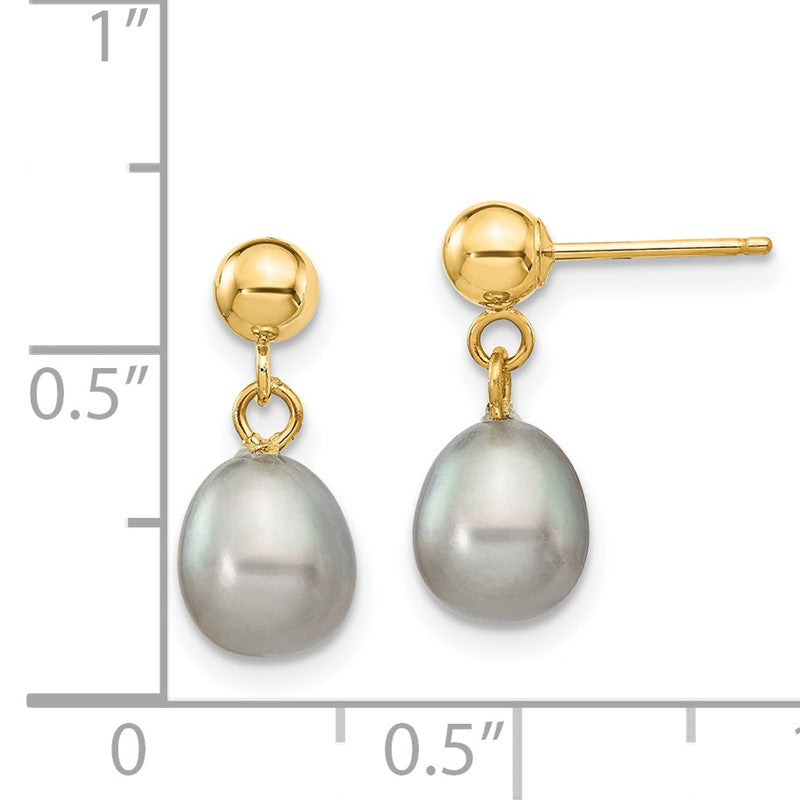 14k 6-7mm Grey Rice Freshwater Cultured Pearl Dangle Post Earrings XF330E