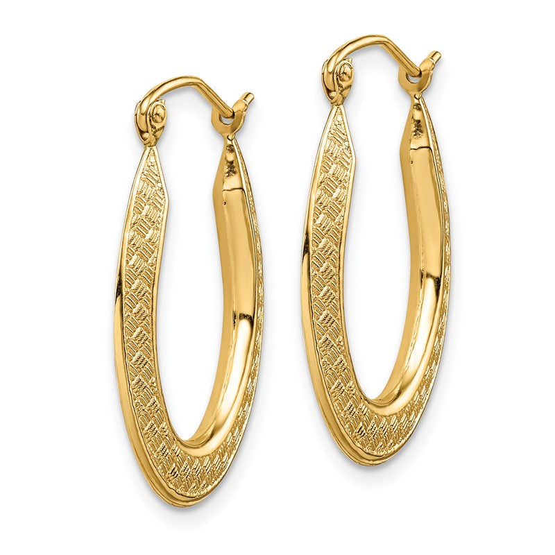 14k 1x25mm Textured Stamped Oval Hoop Earrings TF1459