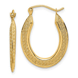 14k 1x25mm Textured Stamped Oval Hoop Earrings TF1459