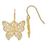 14K Large Filigree Butterfly Dangle French Hook Earrings TH621