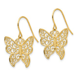 14K Large Filigree Butterfly Dangle French Hook Earrings TH621