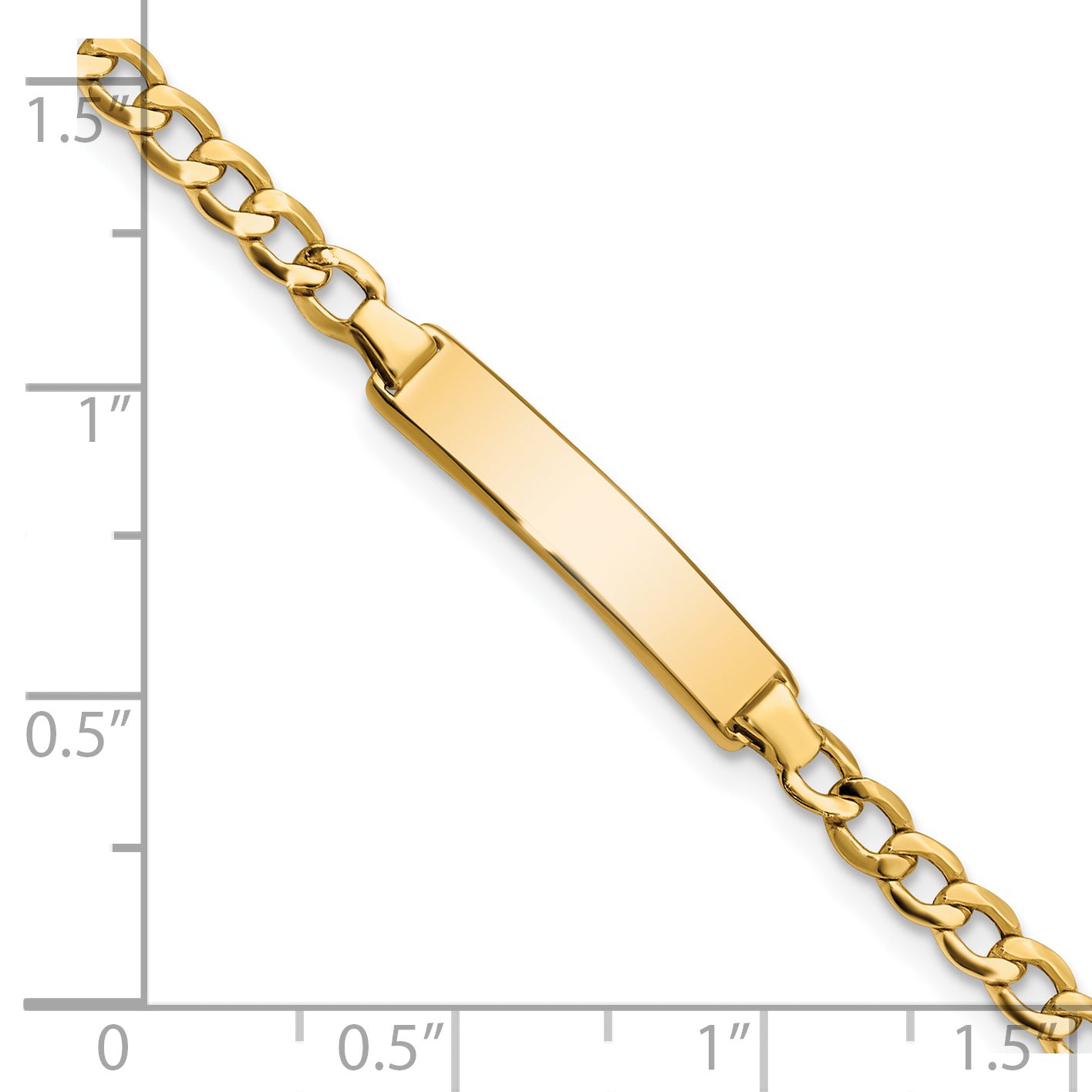 14k Polished Semi-Solid Chain/Solid Plate Cuban Link 23.5x4.5mm Plate 6 inch Baby/Child ID Bracelet DCID138