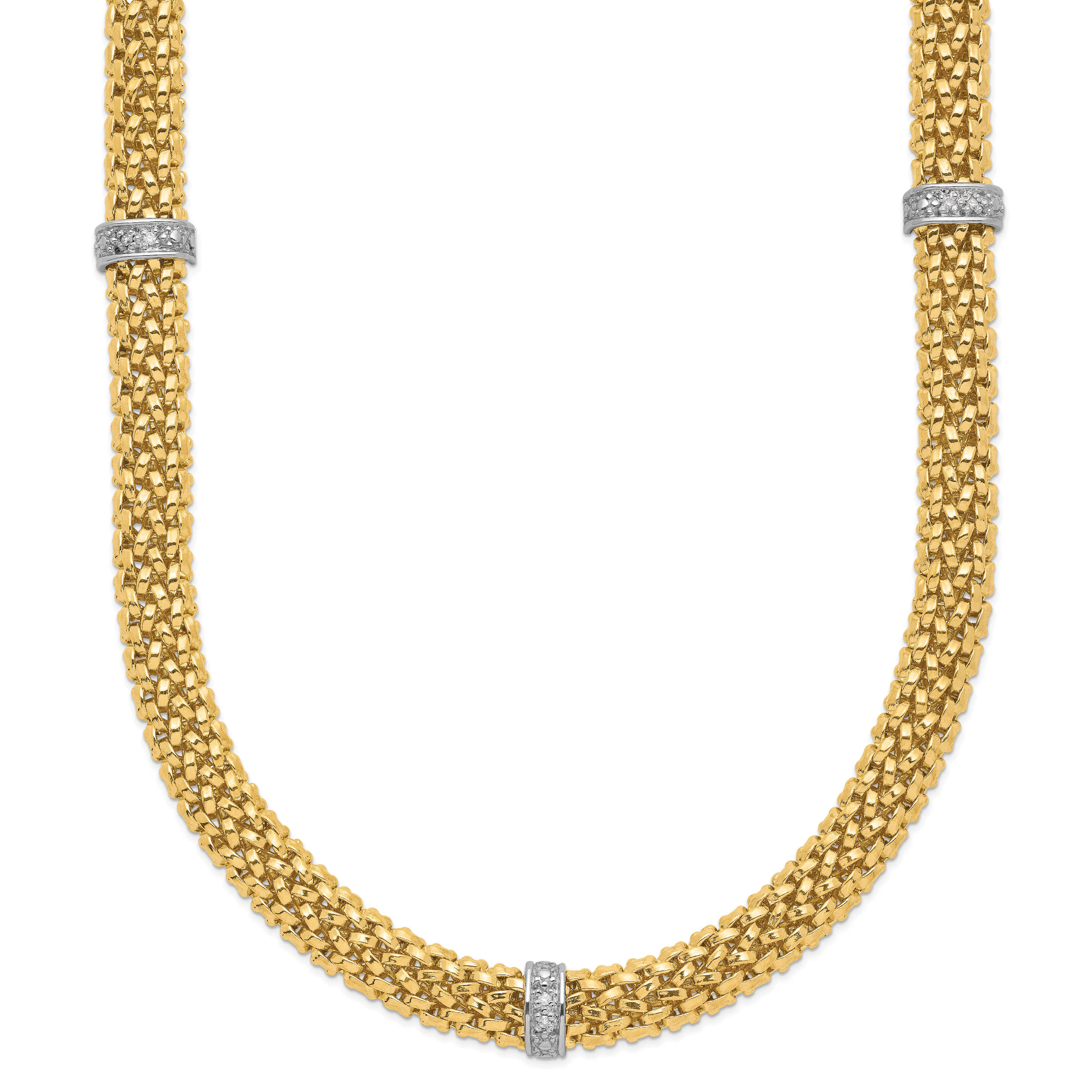 14k Two-Tone Polished Complete .05ct Diamond and Mesh 7.25 inch Bracelet SF607