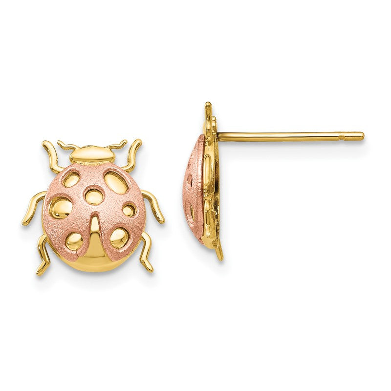 14k Two-Tone Satin and Polished Ladybug Post Earrings H1108