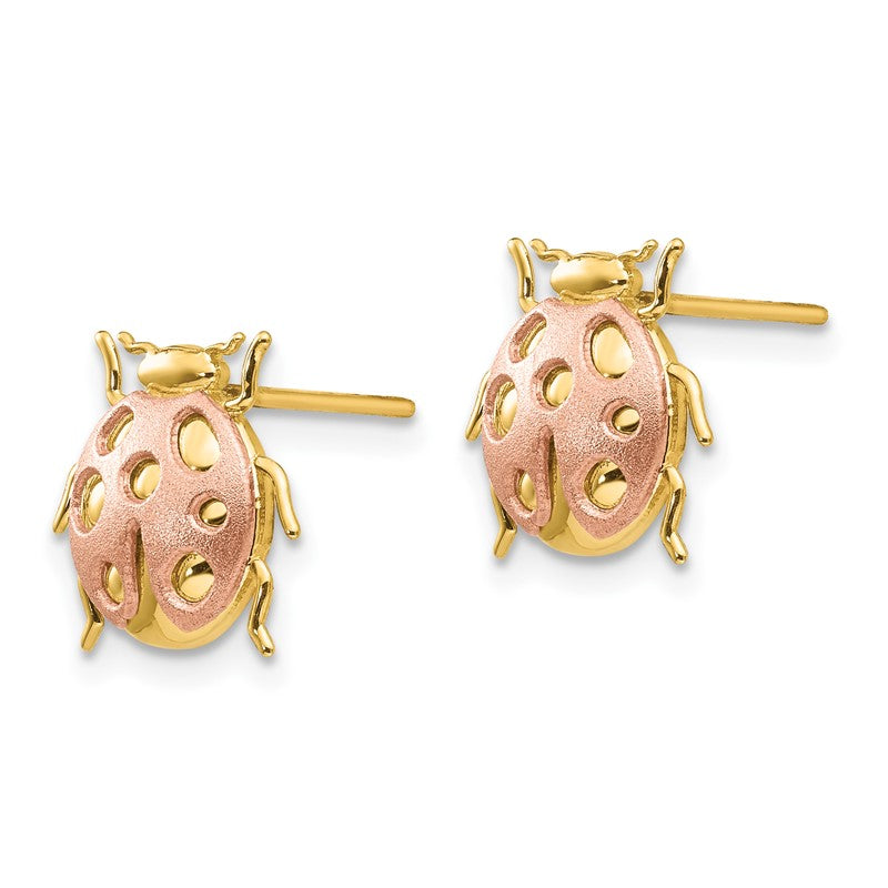 14k Two-Tone Satin and Polished Ladybug Post Earrings H1108