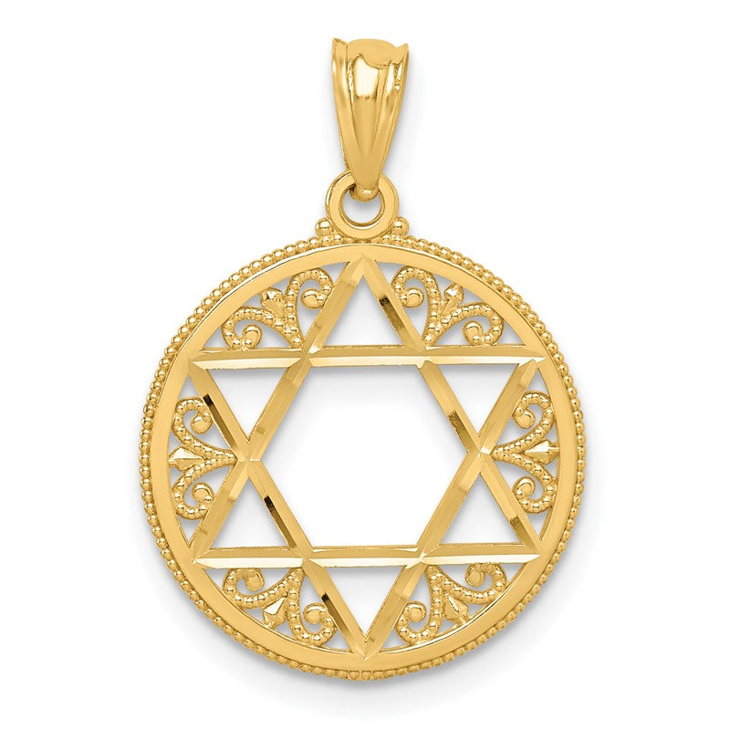 14k Filigree Star of David Round Pendant C3739