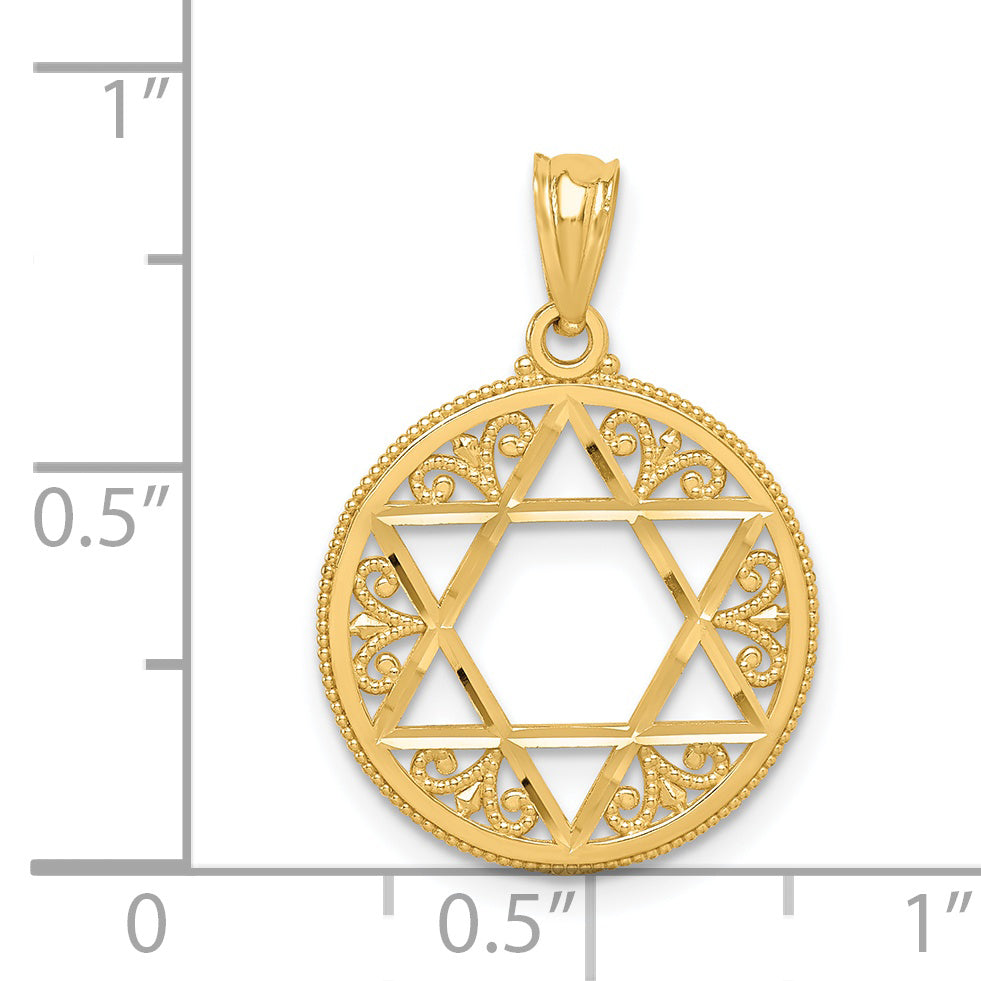 14k Filigree Star of David Round Pendant C3739