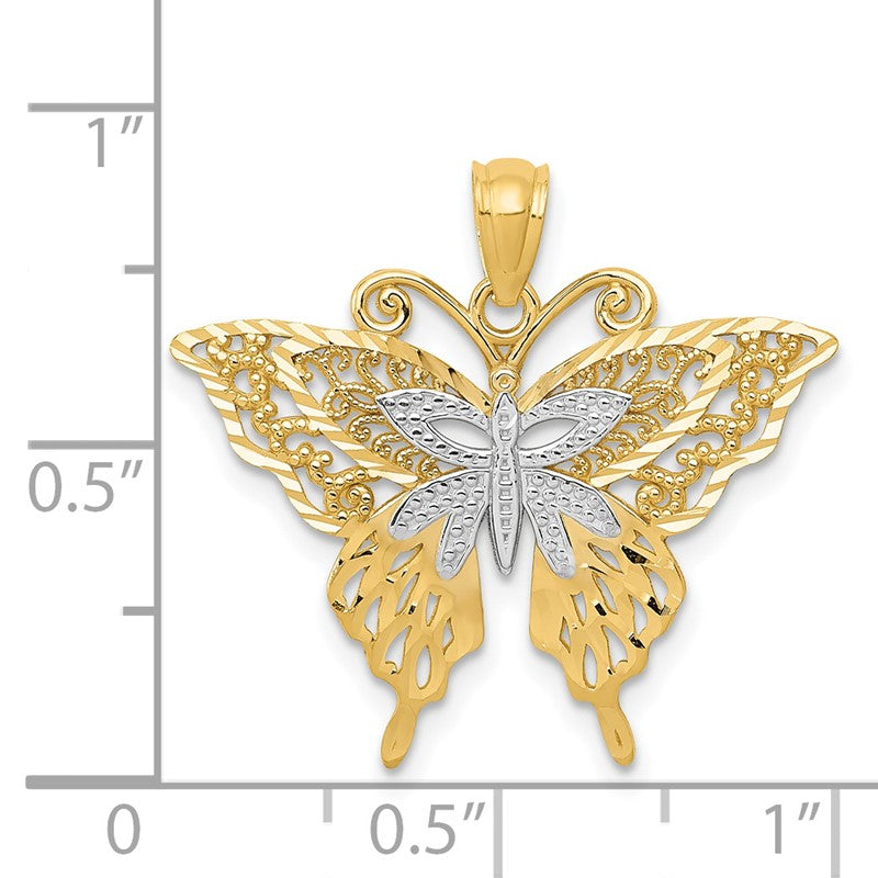 14k and White Rhodium Fancy Butterfly Pendant C3487