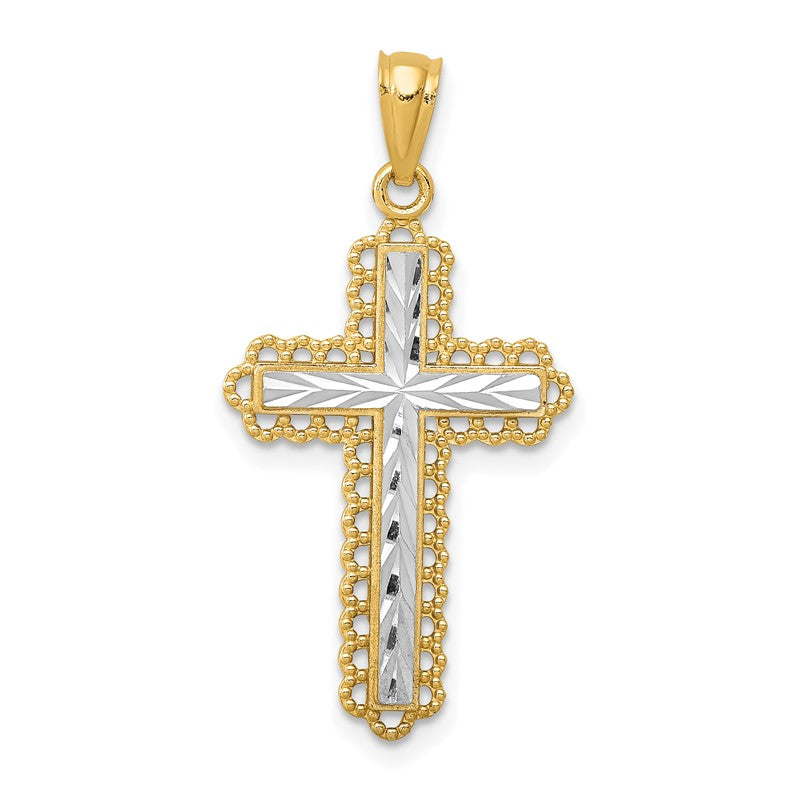 14k with White Rhodium Diamond-cut Budded Cross Pendant K6271