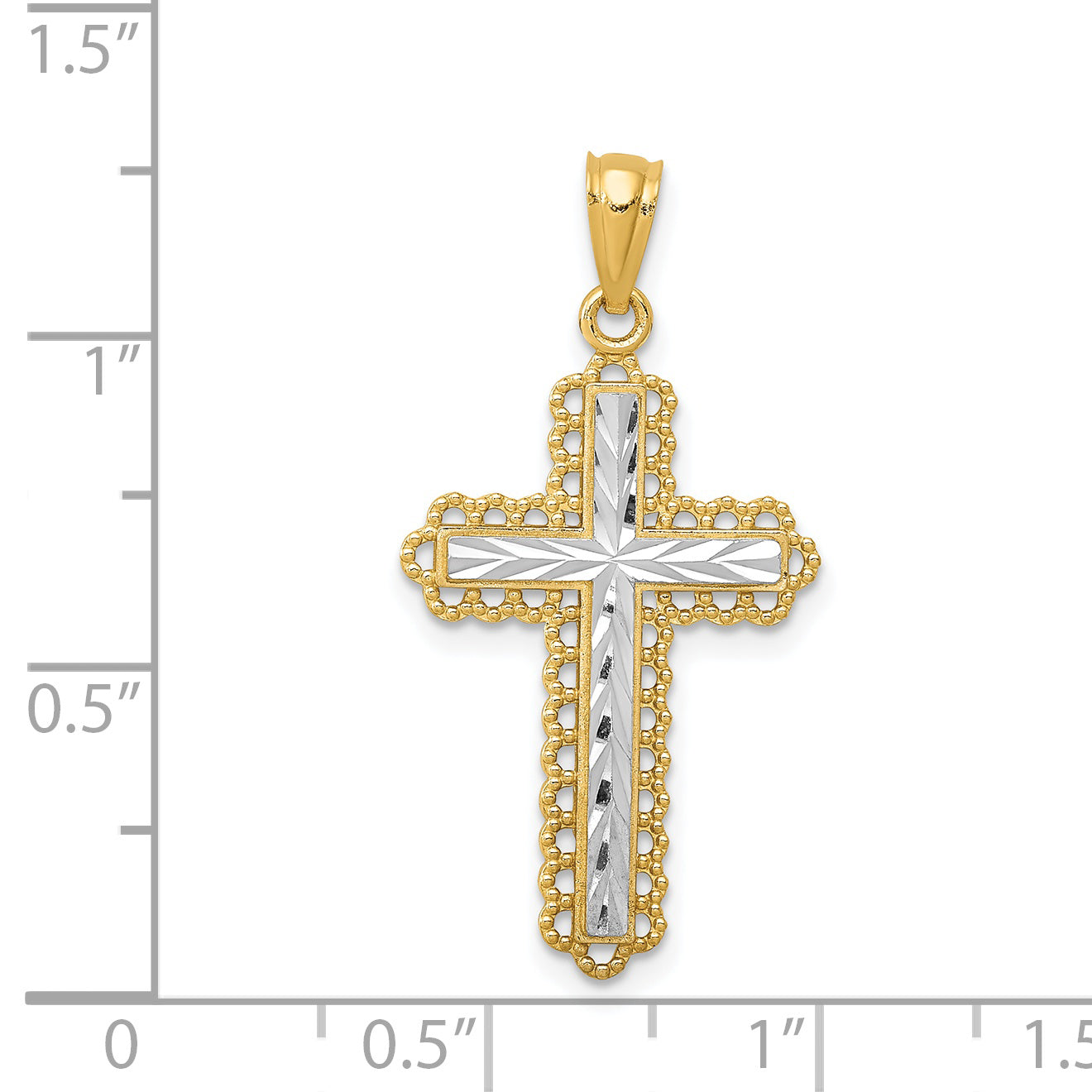 14k with White Rhodium Diamond-cut Budded Cross Pendant K6271