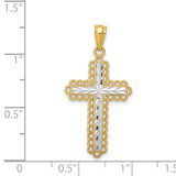 14k with White Rhodium Diamond-cut Budded Cross Pendant K6271