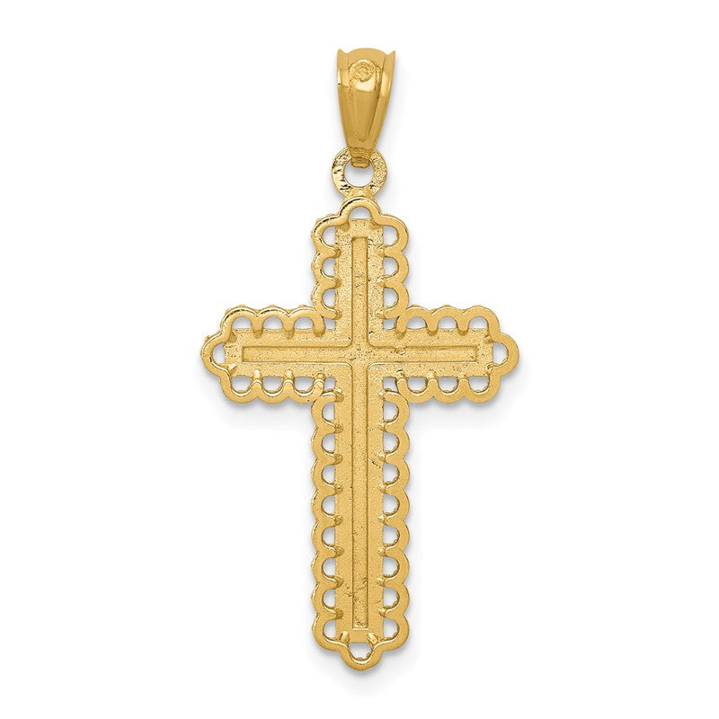 14k with White Rhodium Diamond-cut Budded Cross Pendant K6271