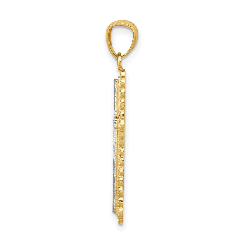 14k with White Rhodium Diamond-cut Budded Cross Pendant K6271