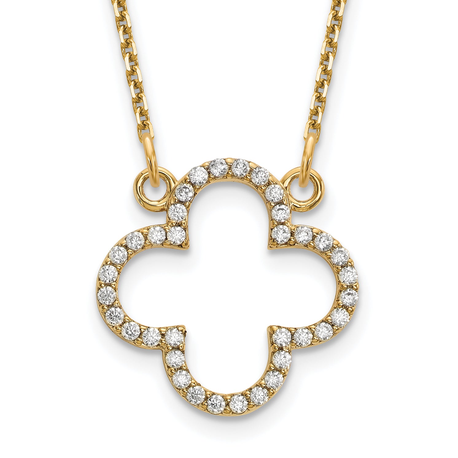 14k Polished 1/4 carat Diamond Quatrefoil Design 18 inch Necklace XP5050A