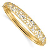 14K with White Rhodium Diamond-cut Filigree Graduated 9.00mm Hinged Oval Bangle Bracelet DB555