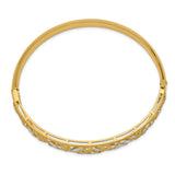 14K with White Rhodium Diamond-cut Filigree Graduated 9.00mm Hinged Oval Bangle Bracelet DB555