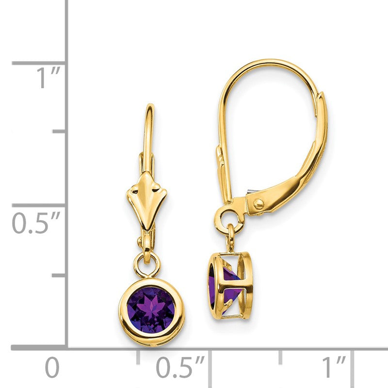 14k 5mm Round Amethyst Bezel Leverback Dangle Earrings XLB100AM