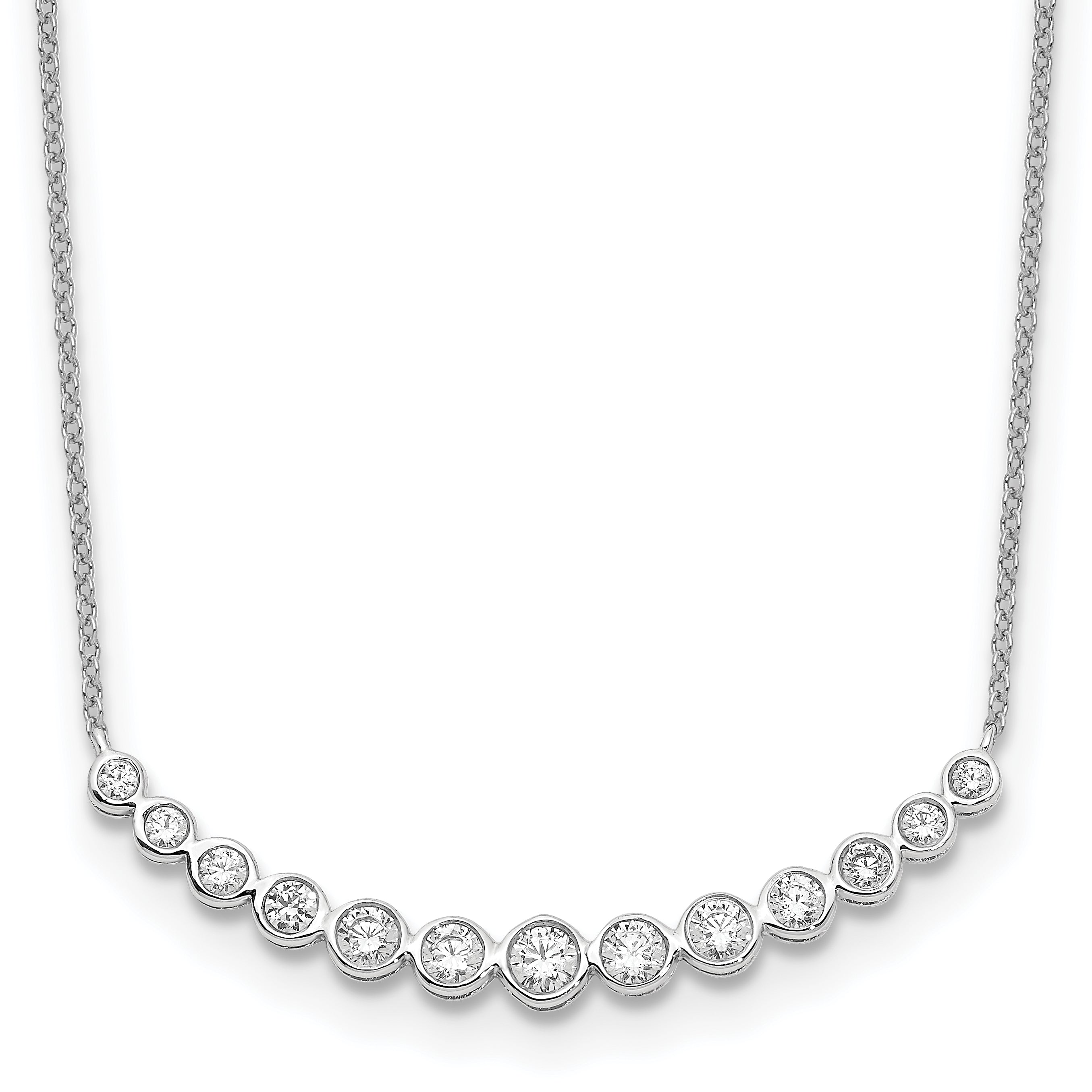 14k White Gold 1/4 carat Diamond Bezel-set Curved Bar 18 inch Necklace PM1005