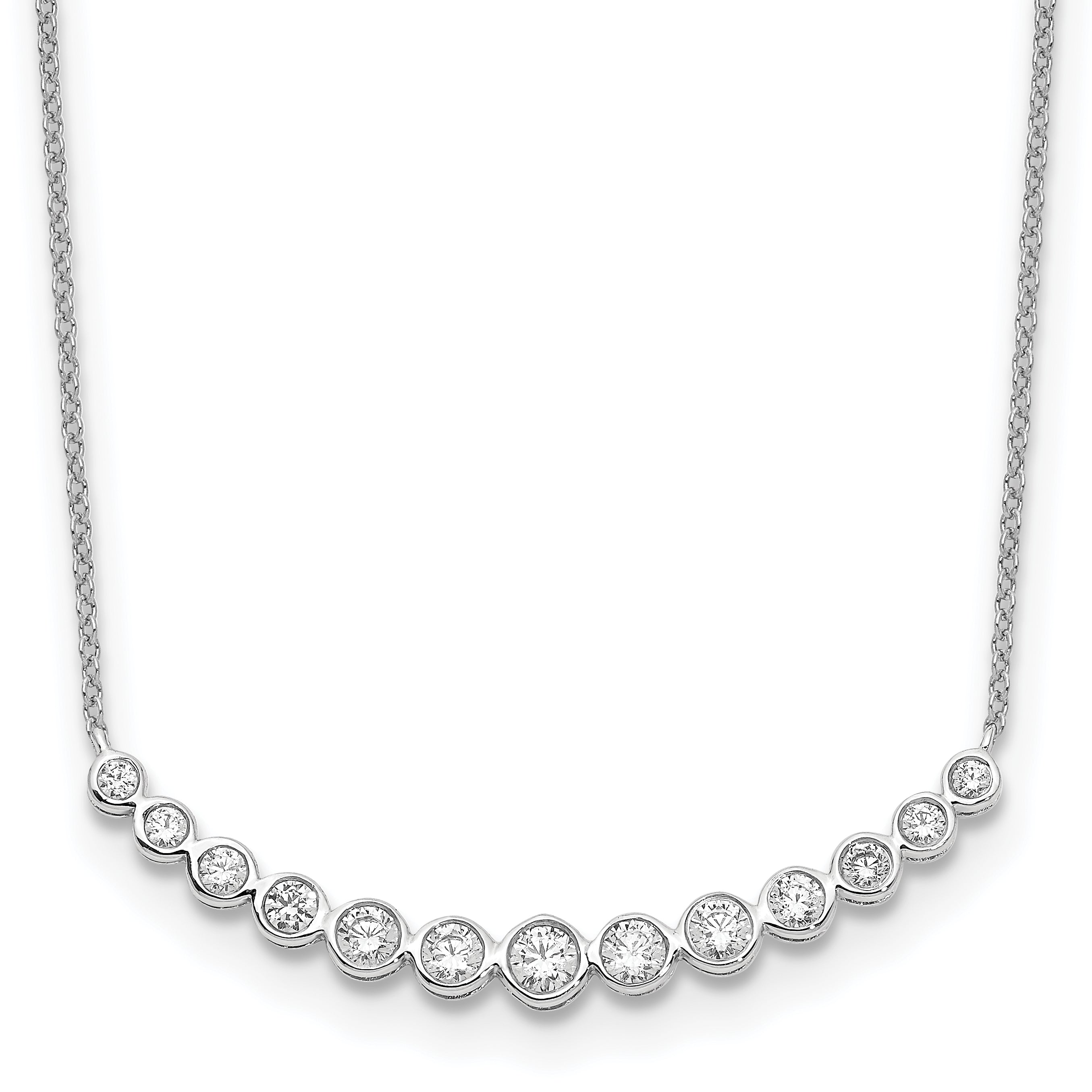 14k White Gold 1/4 carat Diamond Bezel-set Curved Bar 18 inch Necklace PM1005