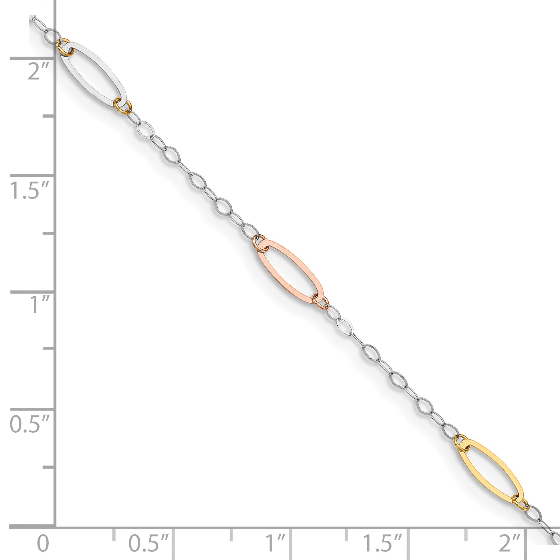 14K Tri-color Oval Link 7.5 inch Bracelet FB1371