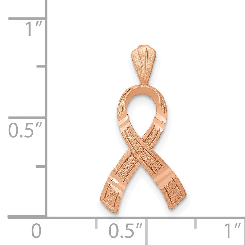 14k Rose Gold Diamond-cut Awareness Ribbon Pendant C903