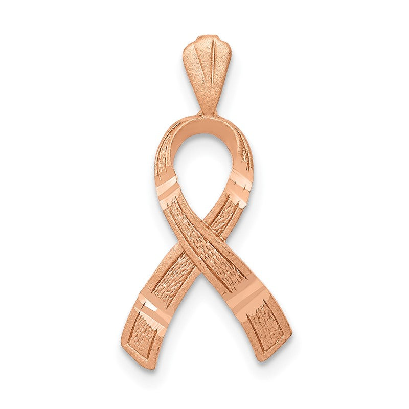 14k Rose Gold Diamond-cut Awareness Ribbon Pendant C903