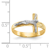 14K Two-Tone Mens Polished Diamond-Cut Crucifix Ring C2116