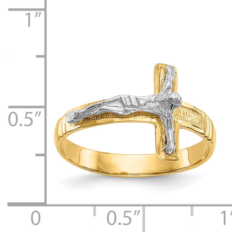 14K Two-Tone Mens Polished Diamond-Cut Crucifix Ring C2116
