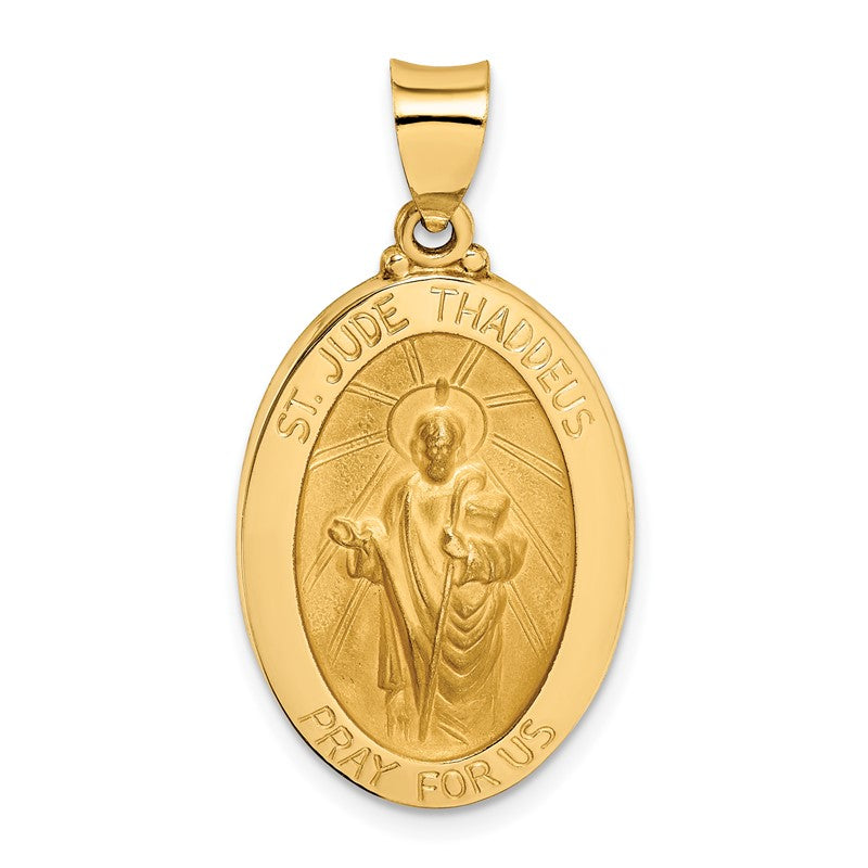 14k Polished and Satin Hollow St Jude Thaddeus Medal Oval Pendant XR1351