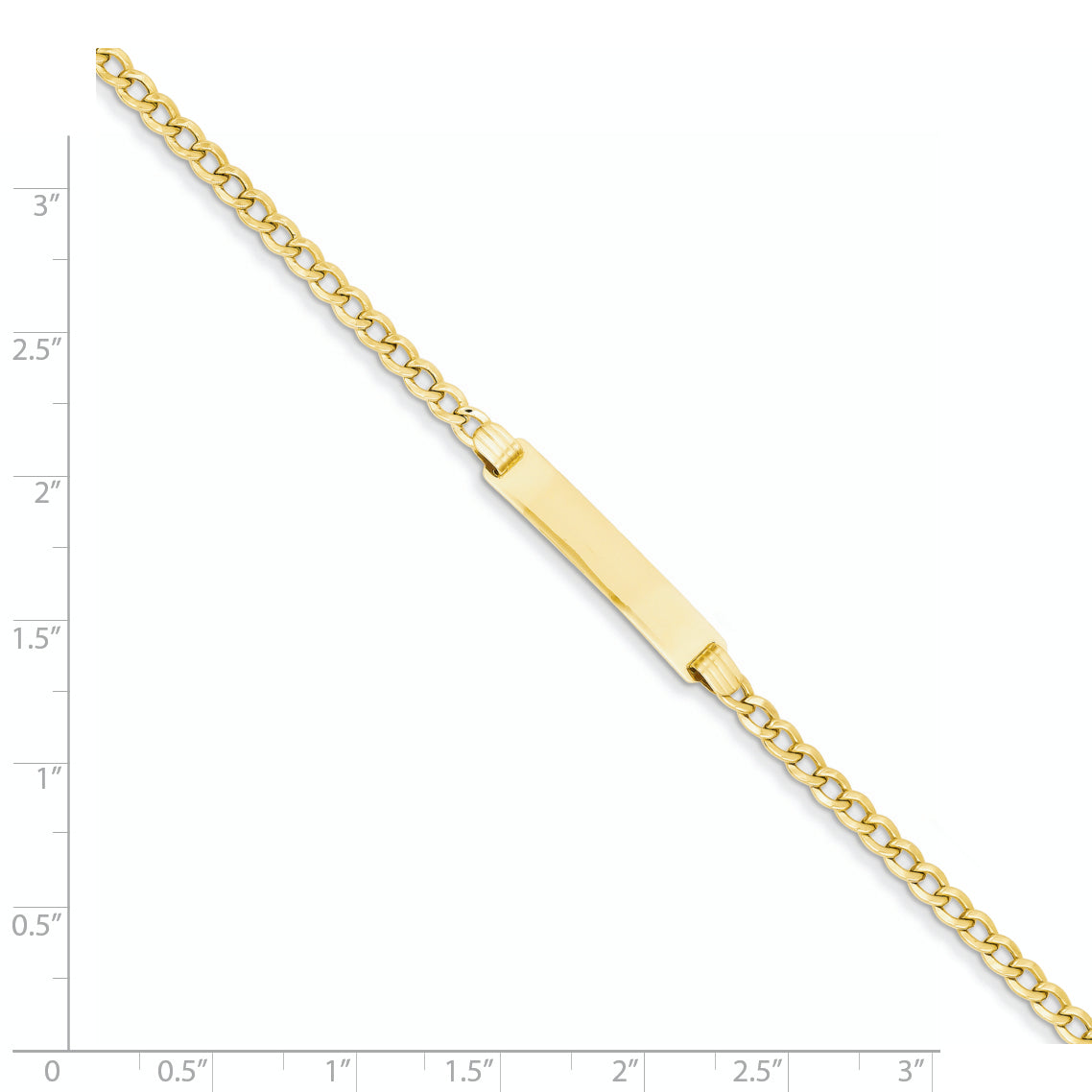 14k Polished Semi-Solid Chain/Solid Plate Cuban Link 25.5x5mm Plate 7 inch ID Bracelet DCID106