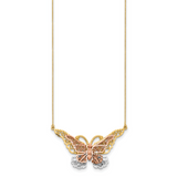 14k Yellow and Rose Gold with White Rhodium Large Filigree Butterfly 17 inch Necklace SF2042