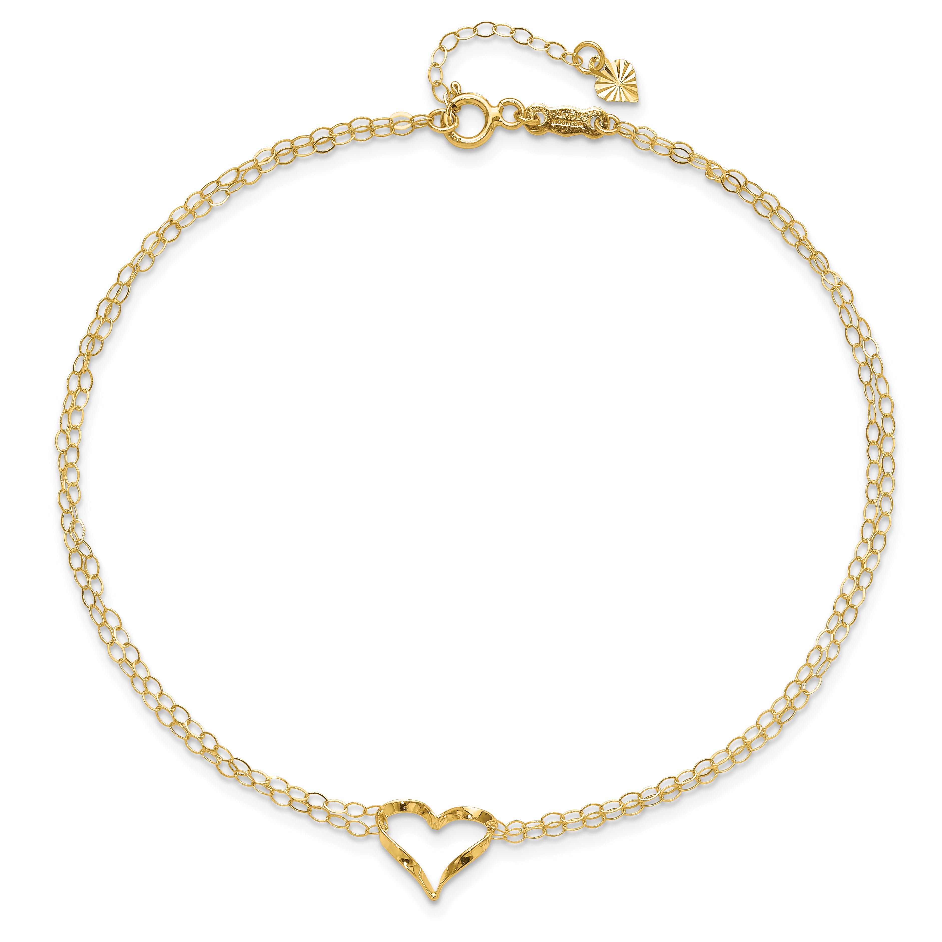 14k Double Strand Chain and Twisted Heart 9 inch Plus 1 inch Extender - Total 10 inch Anklet ANK173